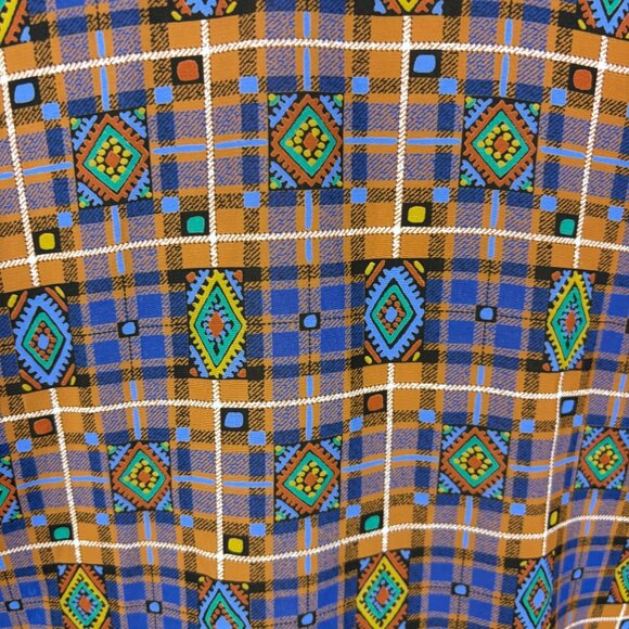 Vintage 80s Southwestern Top Womens M Blue Brown Fringe Necktie Blouse - Picture 4 of 10